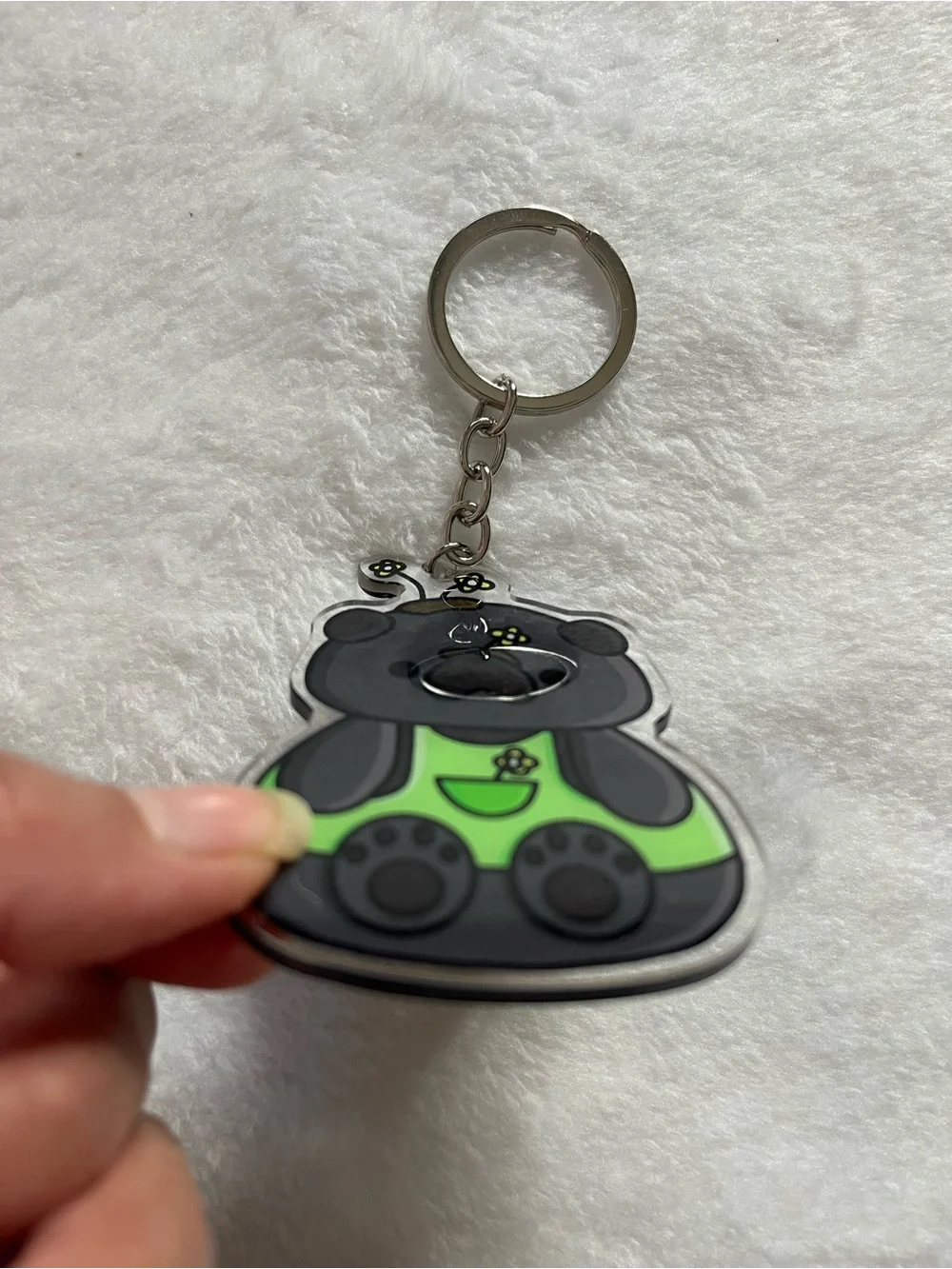 Pug Cute Black pug Keychain with Green Outfit